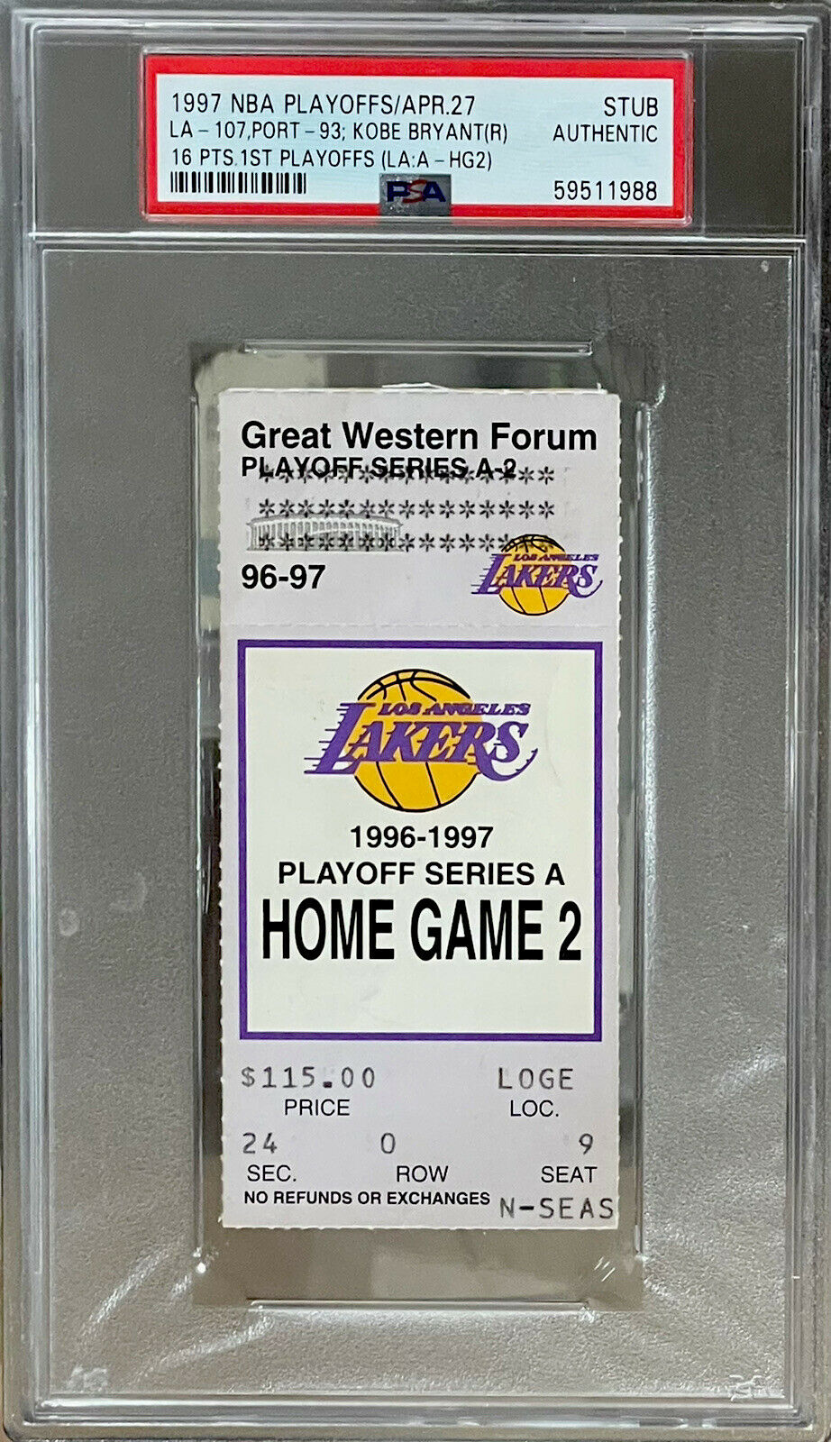 Kobe Bryant 96-97 Gold Lakers HOF Authentic
